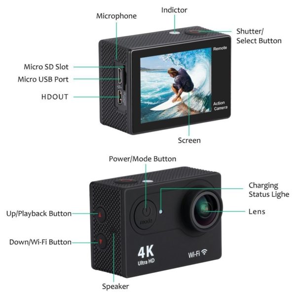 Action camera 4k ultra HD Wi FI con telecomando